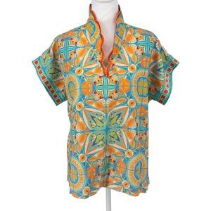 Emily McCarthy Orchid Top in Poolside Print Large NWT Scallop Collar Blouse